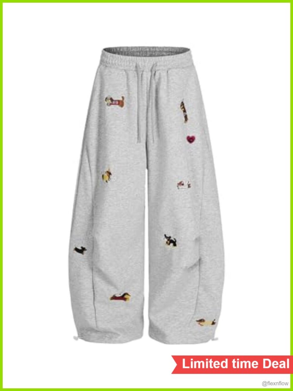Embroidery Puppy Baggy Barrel Sweatpants Y2K Elastic Drawstring Wide Leg